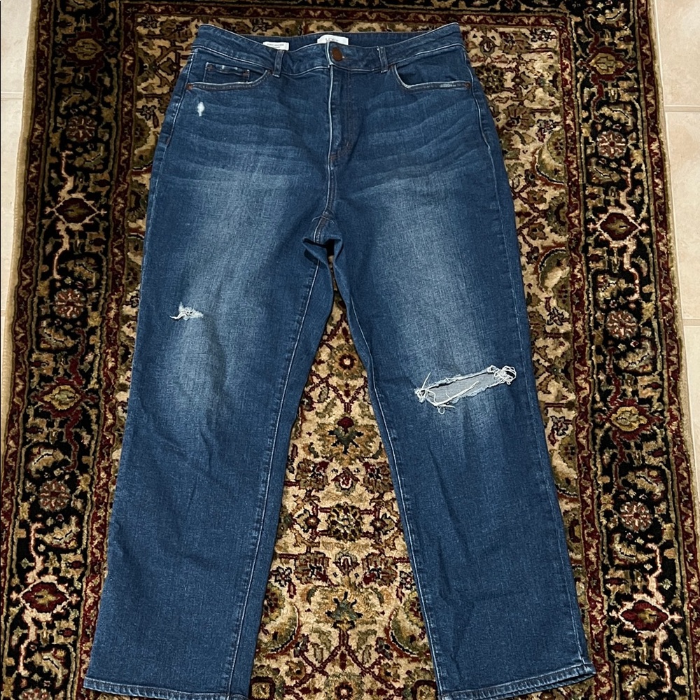 LOFT Curvy High-Rise Straight Jeans in Medium Blue Wash Size 10